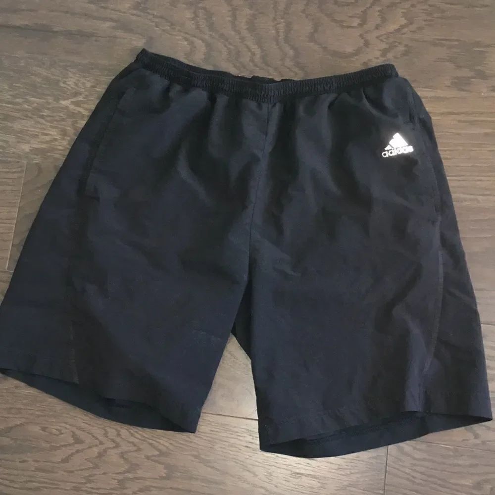 Worn mens LINED Adidas black lightweight running work out shorts L pockets